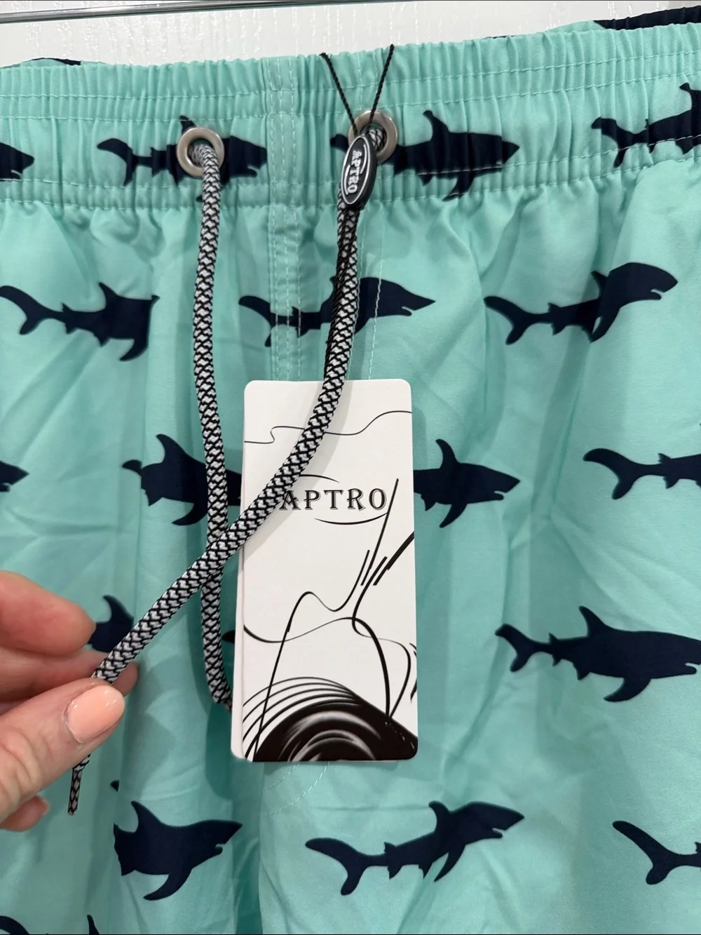 Aptro Mint Swim Shorts with black Shark Print size 3X lined - Picture 4 of 7